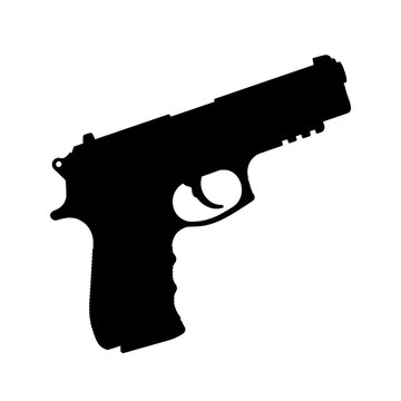 Black silhouette of a semi-automatic handgun isolated on a white background for legal weapon concepts.