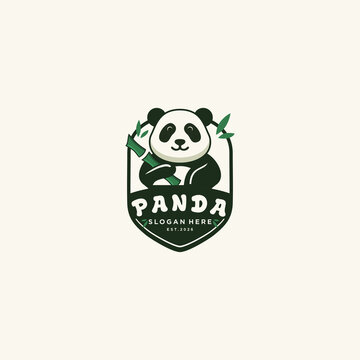 A charming, vintage-style badge logo featuring a friendly panda holding a stalk of green bamboo