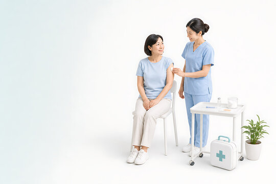 Miniature Elderly Vaccination with Healthcare Worker Administering Vaccine to Senior Woman