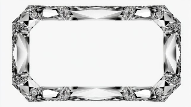 Faceted gem border with sharp edges, clear, white background