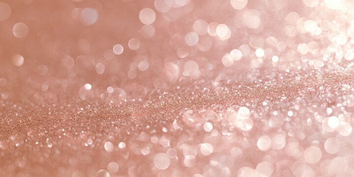 Soft rose gold glitter background with blurred bokeh lights and sparkling texture