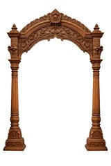 Fototapeta premium Intricately carved wooden arch with ornate floral and geometric designs.