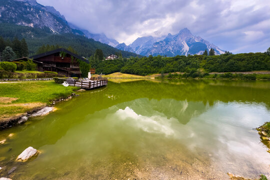 Idyllic summer landscape with clear mountain lake in the Alp, Lago di San Vito