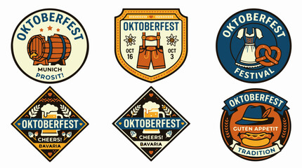 Naklejka premium Set of Oktoberfest Flat Design Badges with Traditional German Symbols