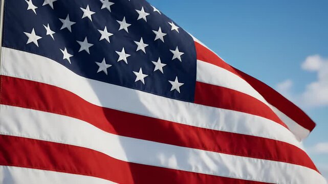 Waving stars and stripes flag against a clear blue sky
