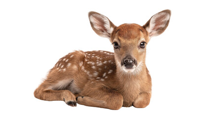 Naklejka premium Cute baby deer fawn lying down PNG, Isolated on a transparent background
