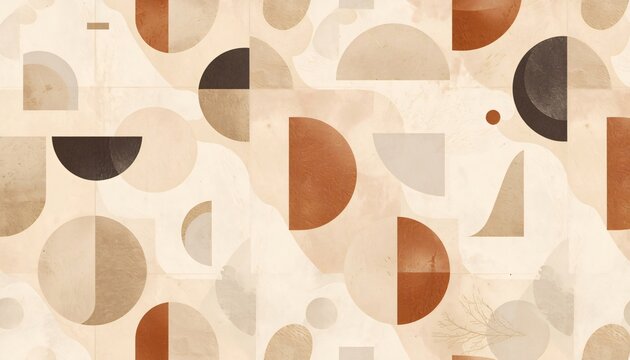 Seamless pattern with minimalist abstract geometric shapes in scandinavian style
