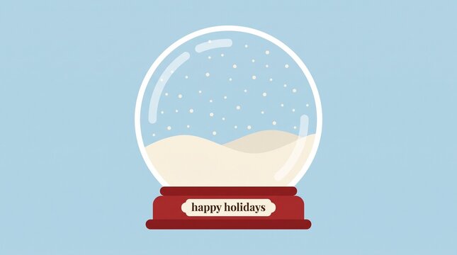 Minimalist snow globe vector illustration featuring seasonal happy holidays greeting text decoration with ice
