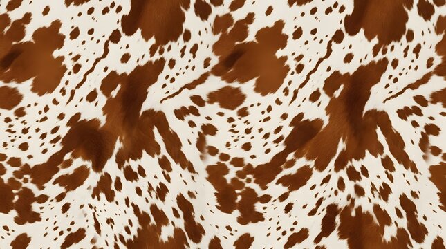 brown and white cowhide pattern closeup texture with irregular spots and natural animal fur design seamless