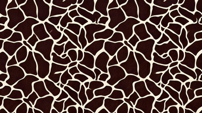 abstract organic irregular cream lines on dark brown background seamless pattern texture