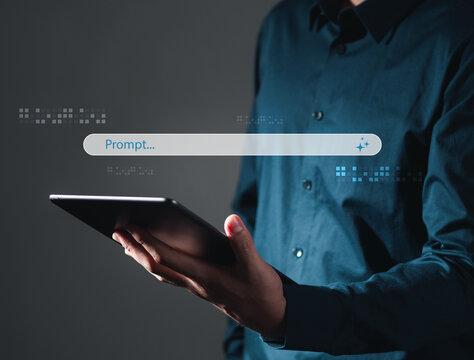 Business professionals use smartphones with cutting-edge AI-powered search bar interfaces, chatbot queries, and AI-enabled notification interactions Digital assistant technology