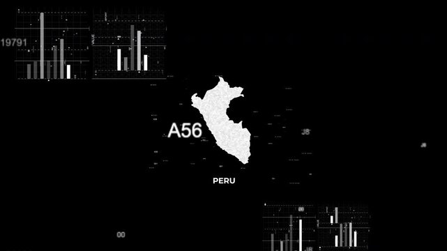 Peru map animation showcasing economy, infrastructure, technology, population, energy, trade, and national development data for presentations, films, documentaries, and motion graphics.