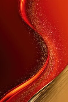Crimson and gold abstract waves with sparkling particles and metallic sheen