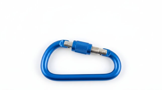 Blue carabiner with screw gate on white background