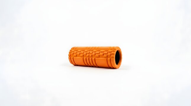 Orange Foam Roller Resting on White Background