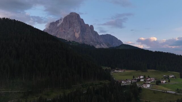 Panoramic view of the village of Selva di Valgardena. South Tyrol, Italy 