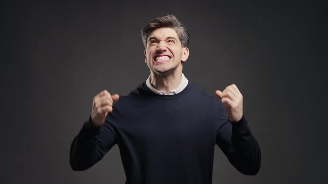 Angry Adult Man Shouting After Hearing Bad News, Shocked Male Reacting With Fear And Frustration, Emotional Response To Unexpected Information, Crisis, Conflict And Distress