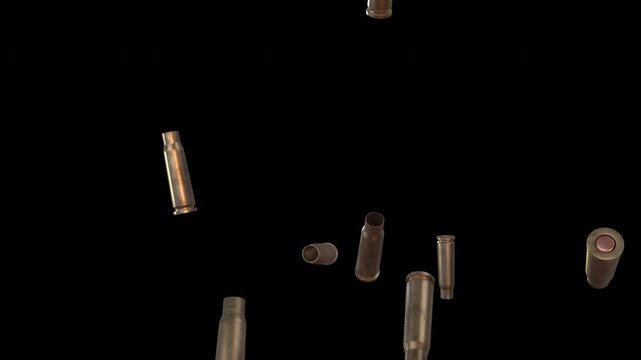 Bullet Shells hitting ground close up side view