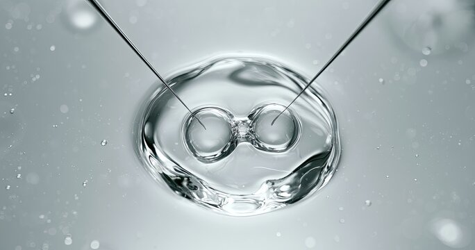 Microscopic view of two cells undergoing division in a sterile environment