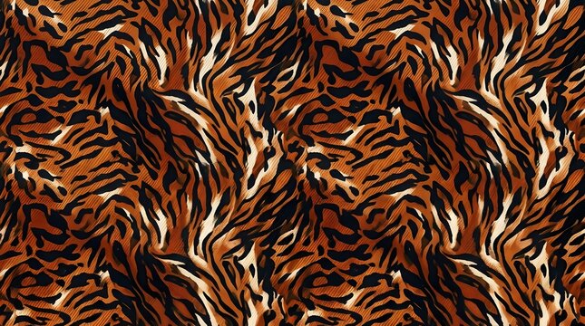 seamless tiger print pattern with orange black and white abstract stripes and natural animal skin texture background