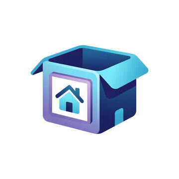 Open cardboard box icon with house symbol for real estate property delivery container shipping cardboard logistics relocation illustration business mortgage on transparent background