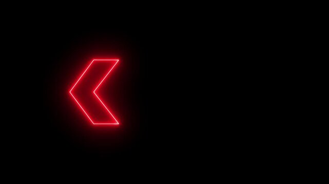 Single glowing red neon chevron arrow pointing left on black background direction sign light minimalist design direction sign light minimalist design