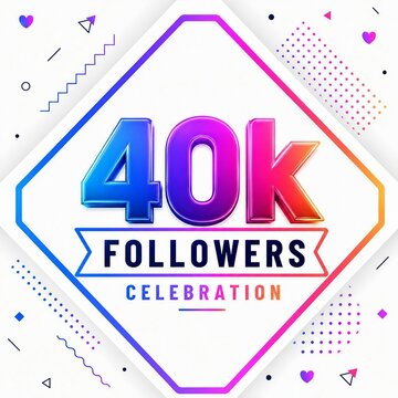 Colorful 40k followers celebration badge with geometric background