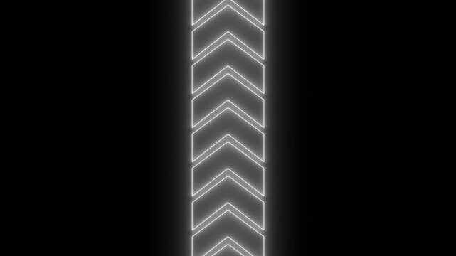 Glowing white neon arrow chevron pattern vertical animation loop light motion abstract dynamic direction light motion abstract dynamic direction