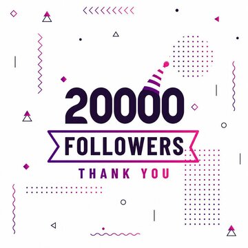 Colorful digital graphic celebrating 20,000 followers with thank you message