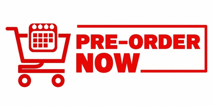 Red shopping cart icon with pre-order now text