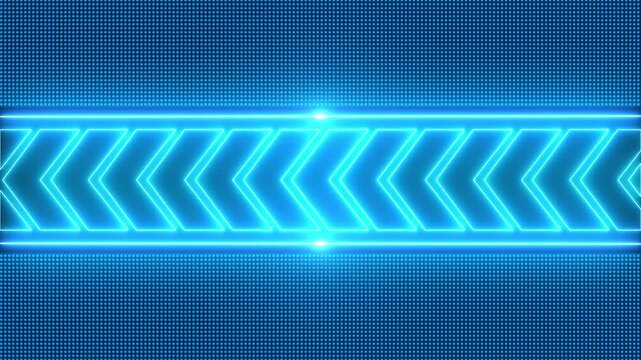 Horizontal glowing neon chevron arrows moving left on digital dot background arrow technology motion blue matrix arrow technology motion blue matrix