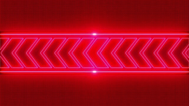 Abstract glowing red neon arrow chevron pattern moving rapidly across a dark digital dot matrix background light motion dynamic speed flow light motion dynamic speed flow