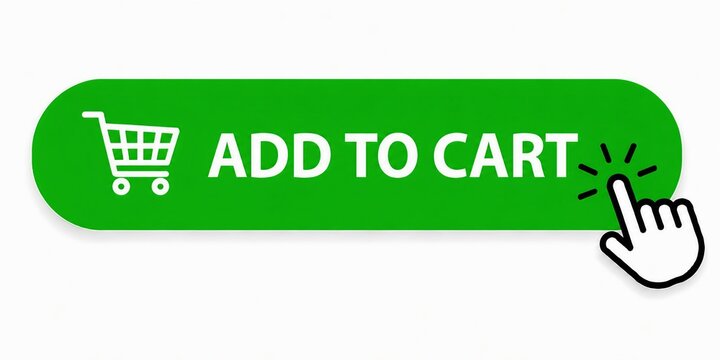 Green add to cart button with shopping cart icon and click effect