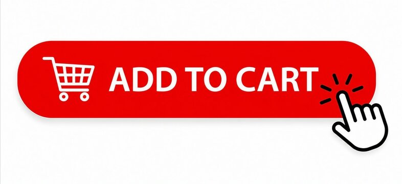 Red add to cart button with shopping cart icon and click effect