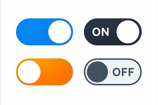 Modern toggle switch icons for on and off states in blue and orange colors