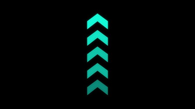 Glowing cyan teal arrows pointing upward motion graphic animation on black background arrow direction neon pointer navigation arrow direction neon pointer navigation