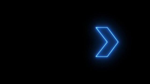Blue glowing neon arrow pointing right on black background direction sign light pointer design direction sign light pointer design