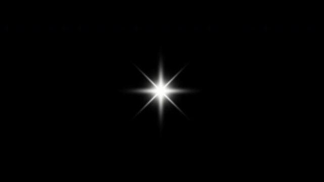 Sparkle Light Animation, Bright Starburst Twinkle Effect, Shining Lens Flare Light Overlay on Alpha Background
