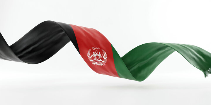 Wavy ribbon featuring the national flag of afghanistan with black, red, and green