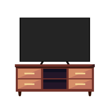 Modern smart TV on wooden cabinet TV stand illustration