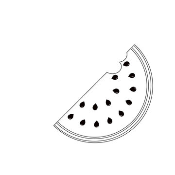 Vector illustration of a fresh watermelon slice with a bite mark, isolated on white background.