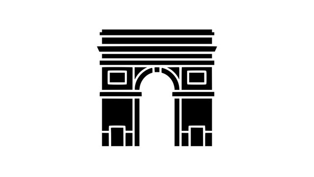 Minimalist black silhouette icon of the arc de triomphe monument located in paris france