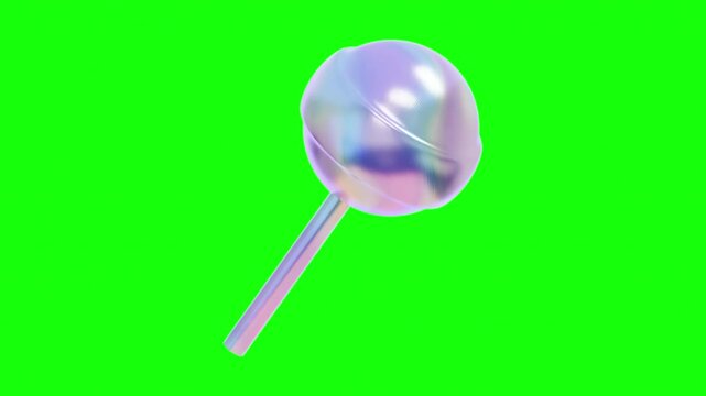 3D Iridescent Lollipop Candy Icon Animation on Green Screen Background