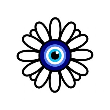 White flower with a central blue evil eye motif