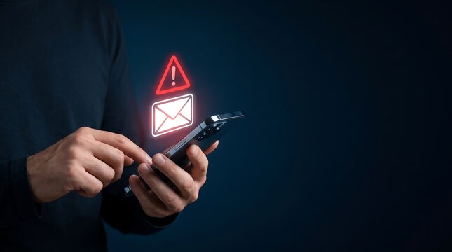 Cyber Security Phishing Email Alert on Smartphone for Mobile Data Protection Business Concept Digital Safety Warning