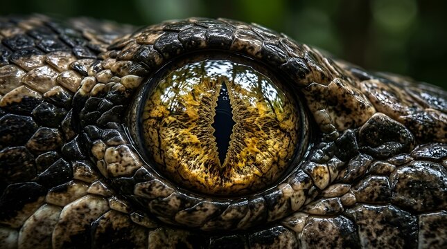 Extreme Close-up of Alligator Eye with Reflection, Reptile Wildlife