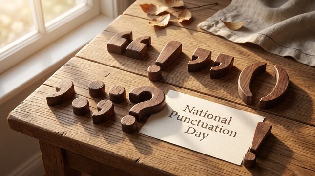 National Punctuation Day Handmade Wooden Grammar Symbol Composition