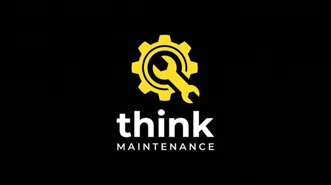 Professional think MAINTENANCE logo featuring a yellow gear and wrench icon a modern vector illustration for industrial repair services engineering solutions and branding