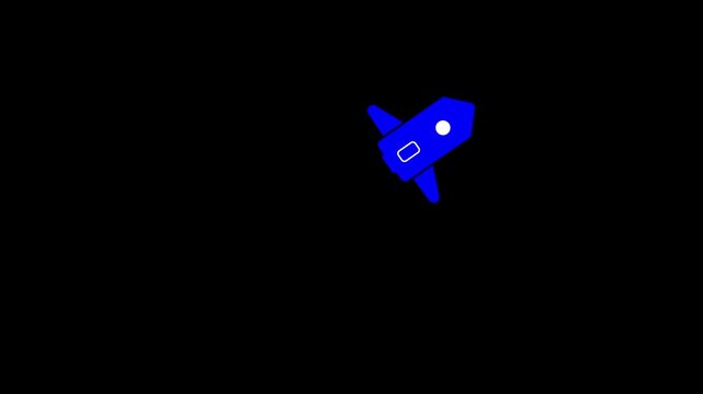 Animated rocket linear icon. Launch spacecraft into cosmos. Space shuttle.Outline motion graphic animation.