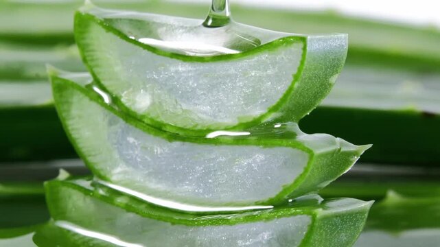 Fresh Juicy Aloe Vera Leaf on a White Background